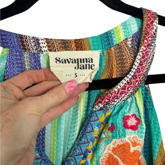 Savanna Jane Floral Embroidered Stripped Multicolor Tank Top Size Small - Picture 3 of 8